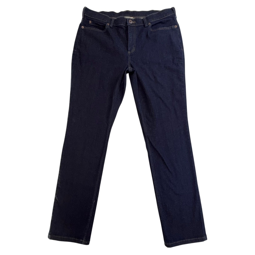 Duluth Trading Co Womens Straight Leg Dark Indigo Denim Jeans Size 14 x 31